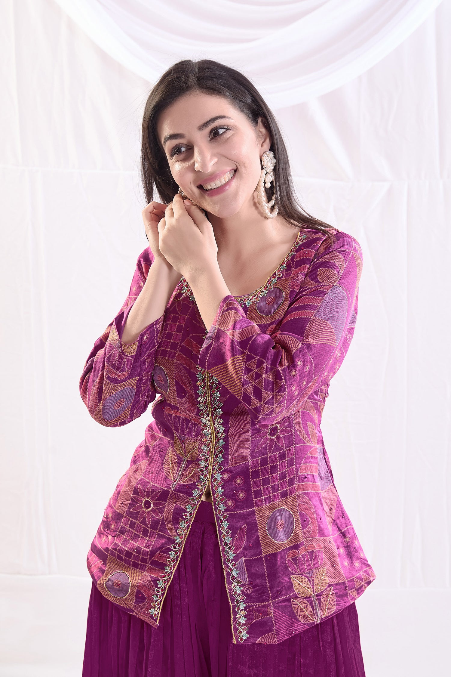 Mira Chinnon Printed Sharara set with Embroidery