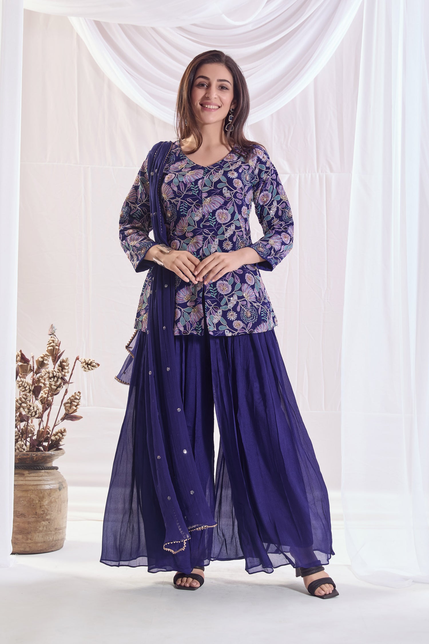 Kavya Crepe Printed Sharara set with Embroidery