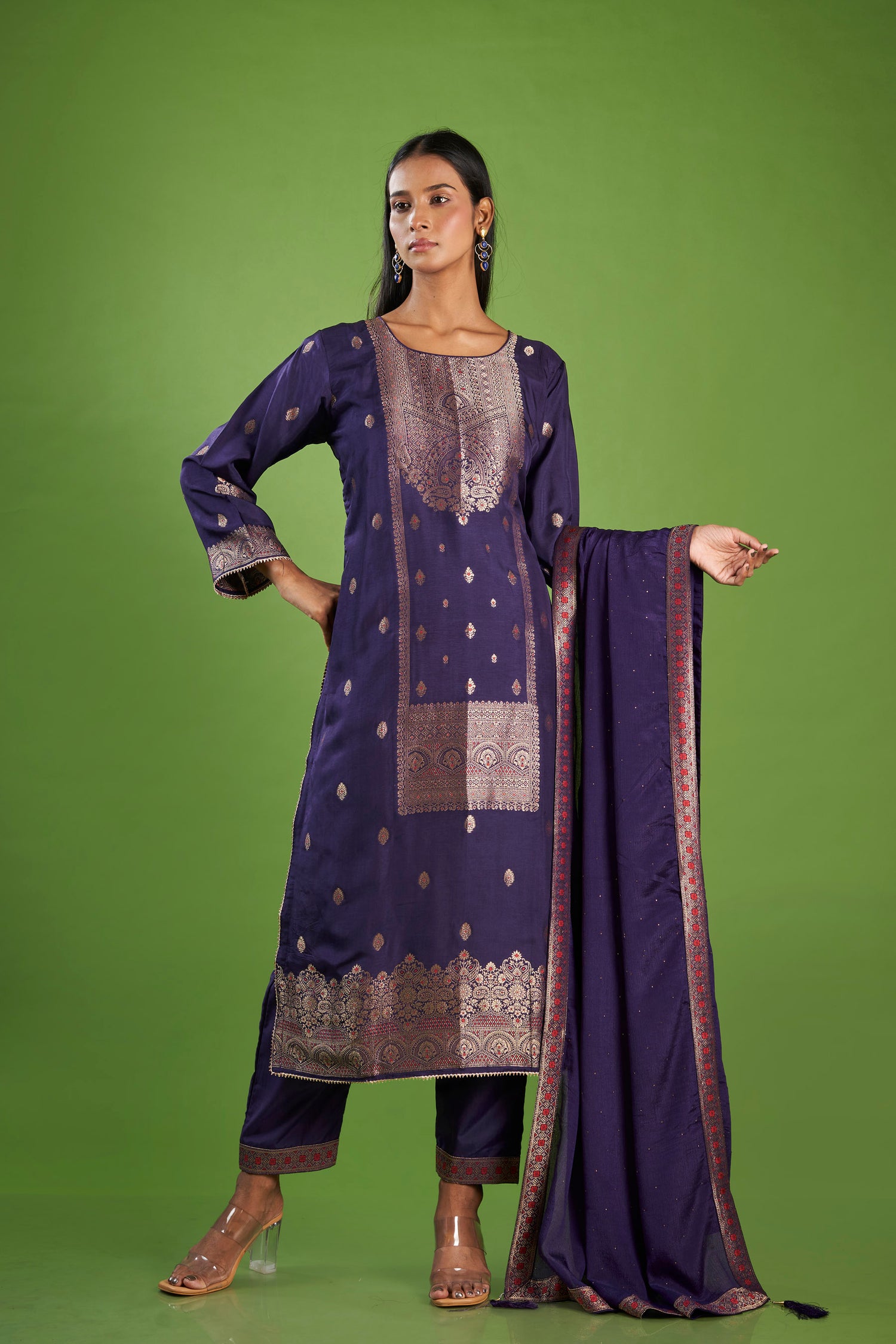 Rajwada Jacquard Embroidered Dola Silk Kurta Set