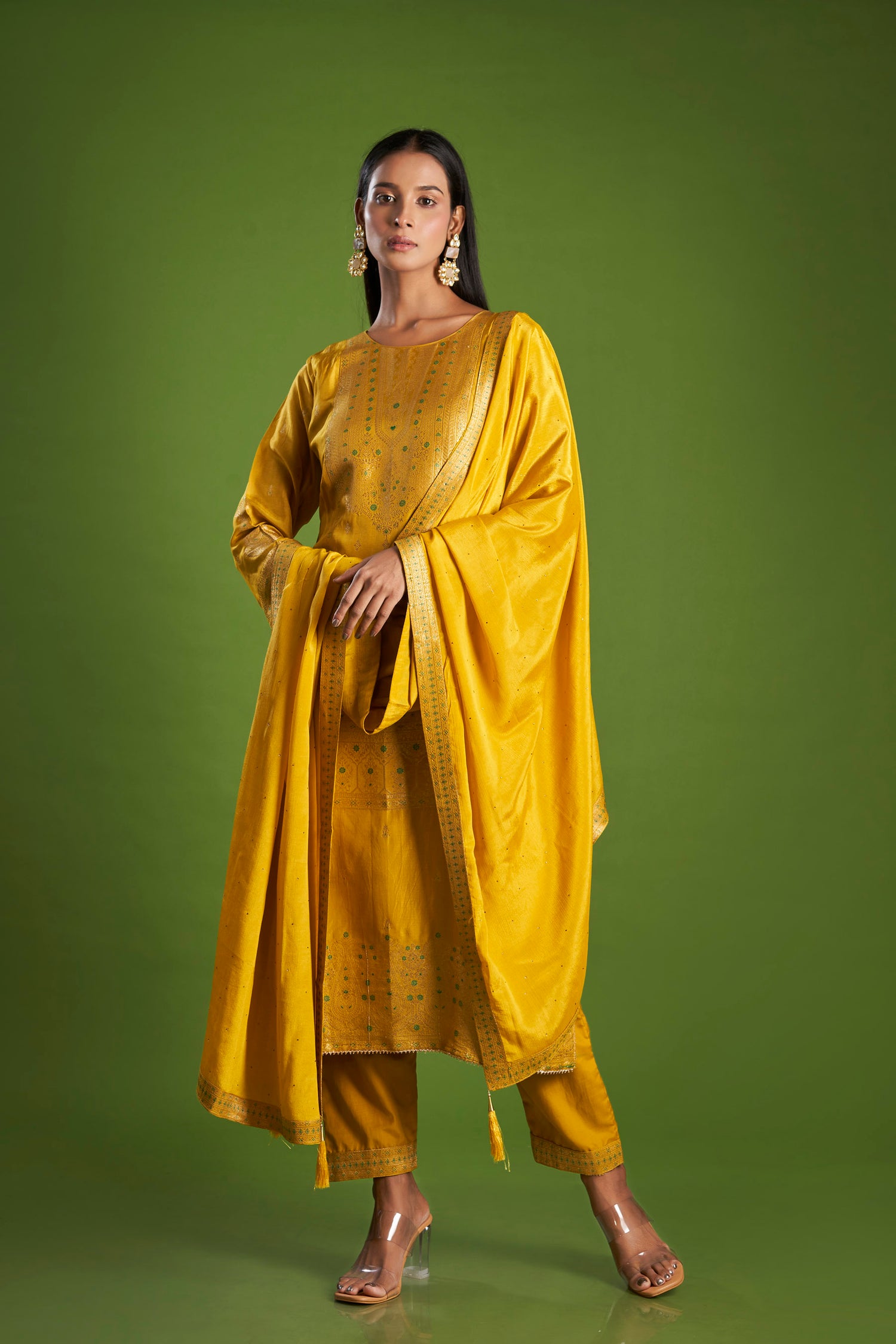 Kanak Yellow Jacquard Kurta Set