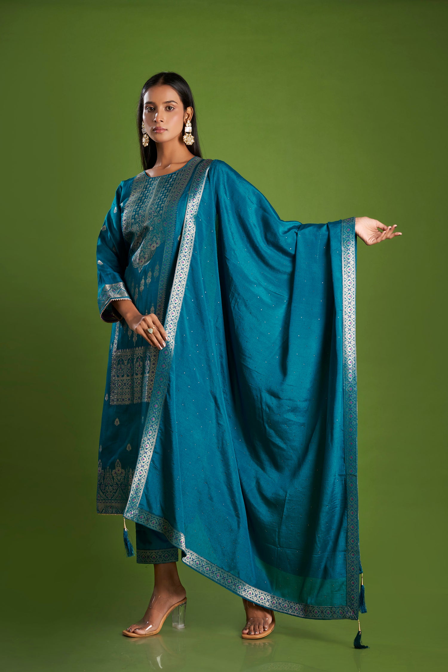 Indrani Blue Jacquard Kurta Set