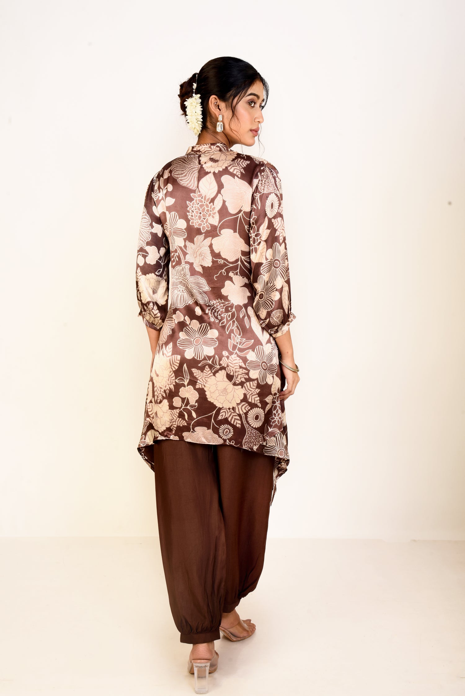 Cocoa Bloom Modal Satin Printed Co-ord set