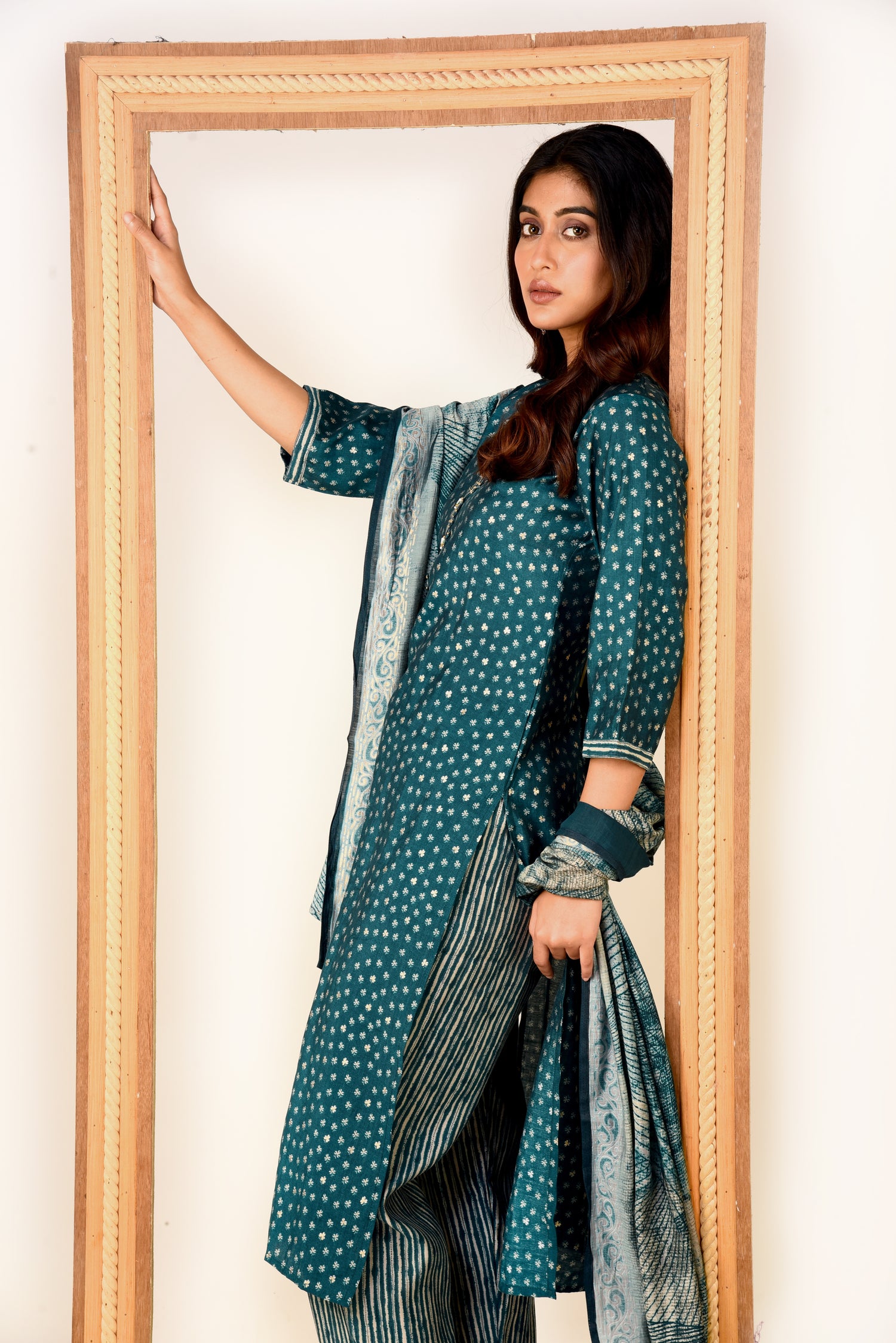 Soothing Green Modal Satin Kurta set with Embroidery