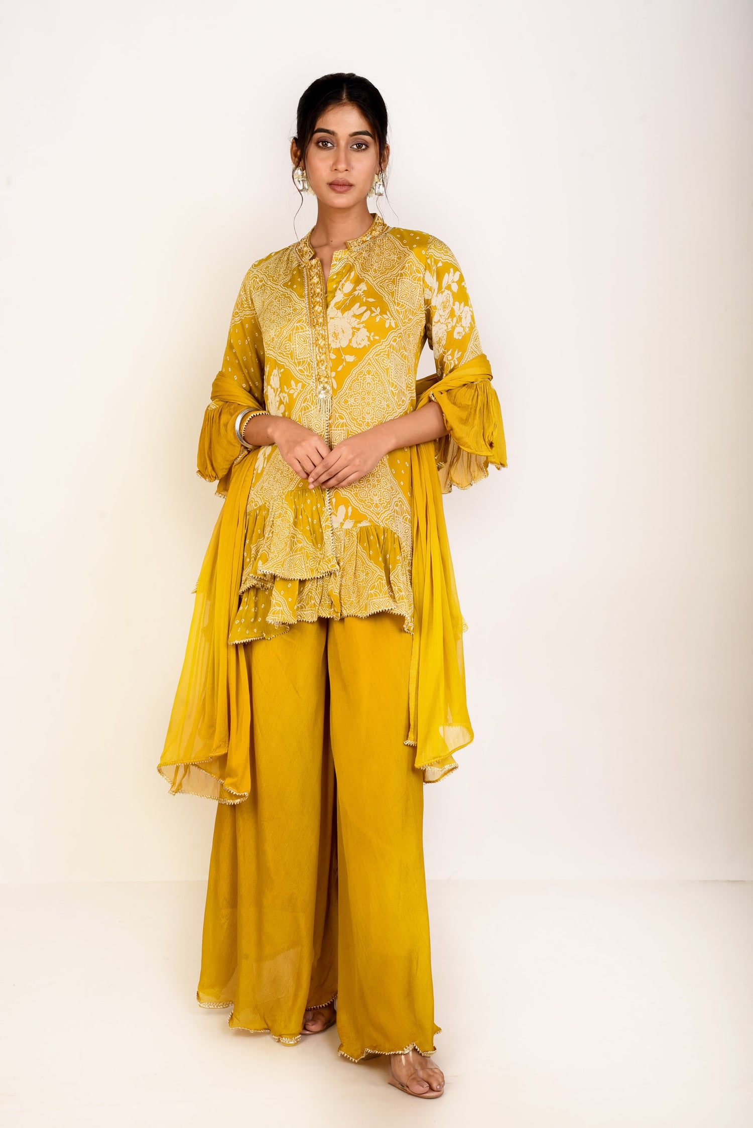 Sunshine Yellow  Printed Sharara set with Embroidery