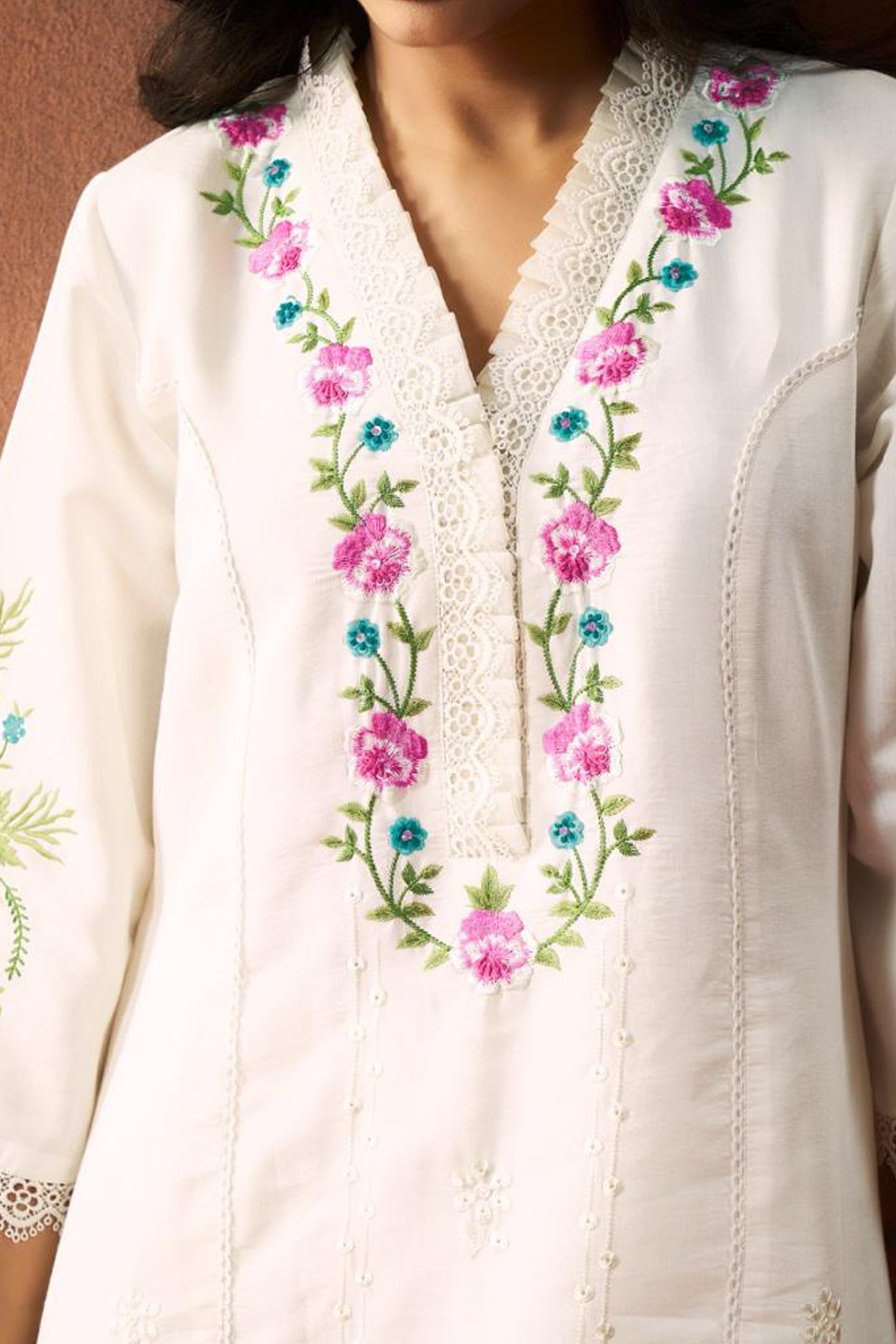 Floral Charm Roman Silk Kurta Set