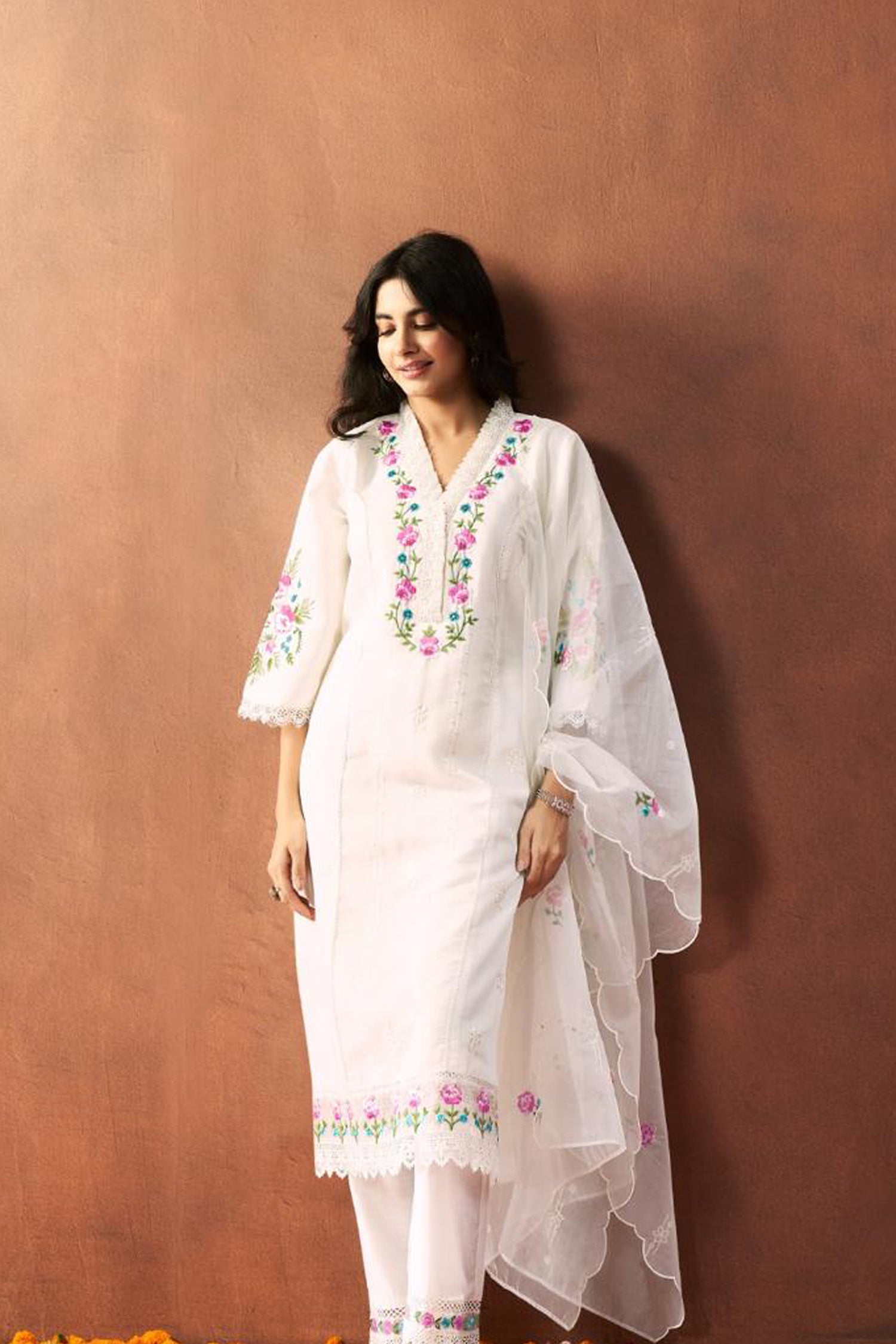 Floral Charm Roman Silk Kurta Set