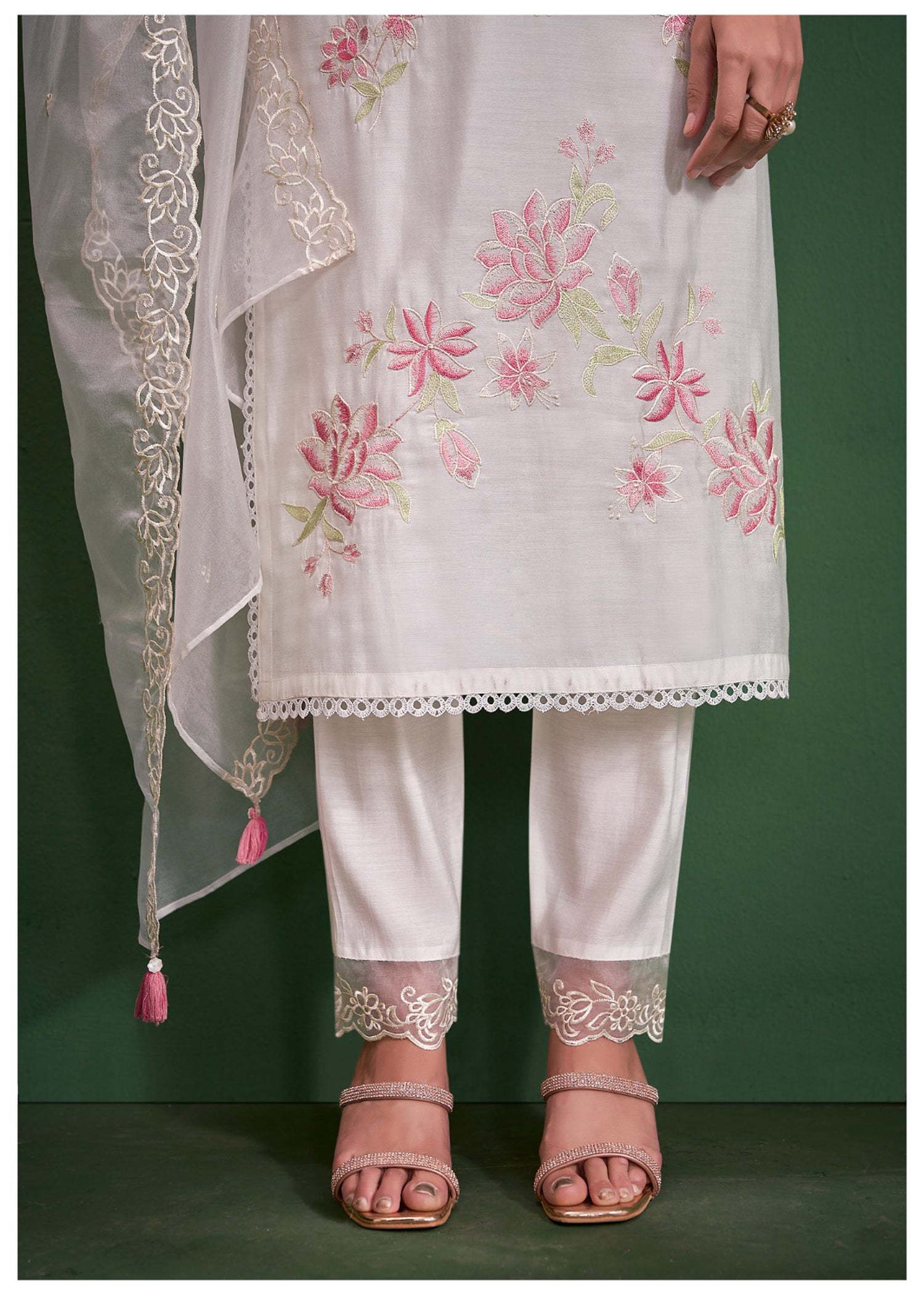 White Bliss Thread Embroidered Kurta Set